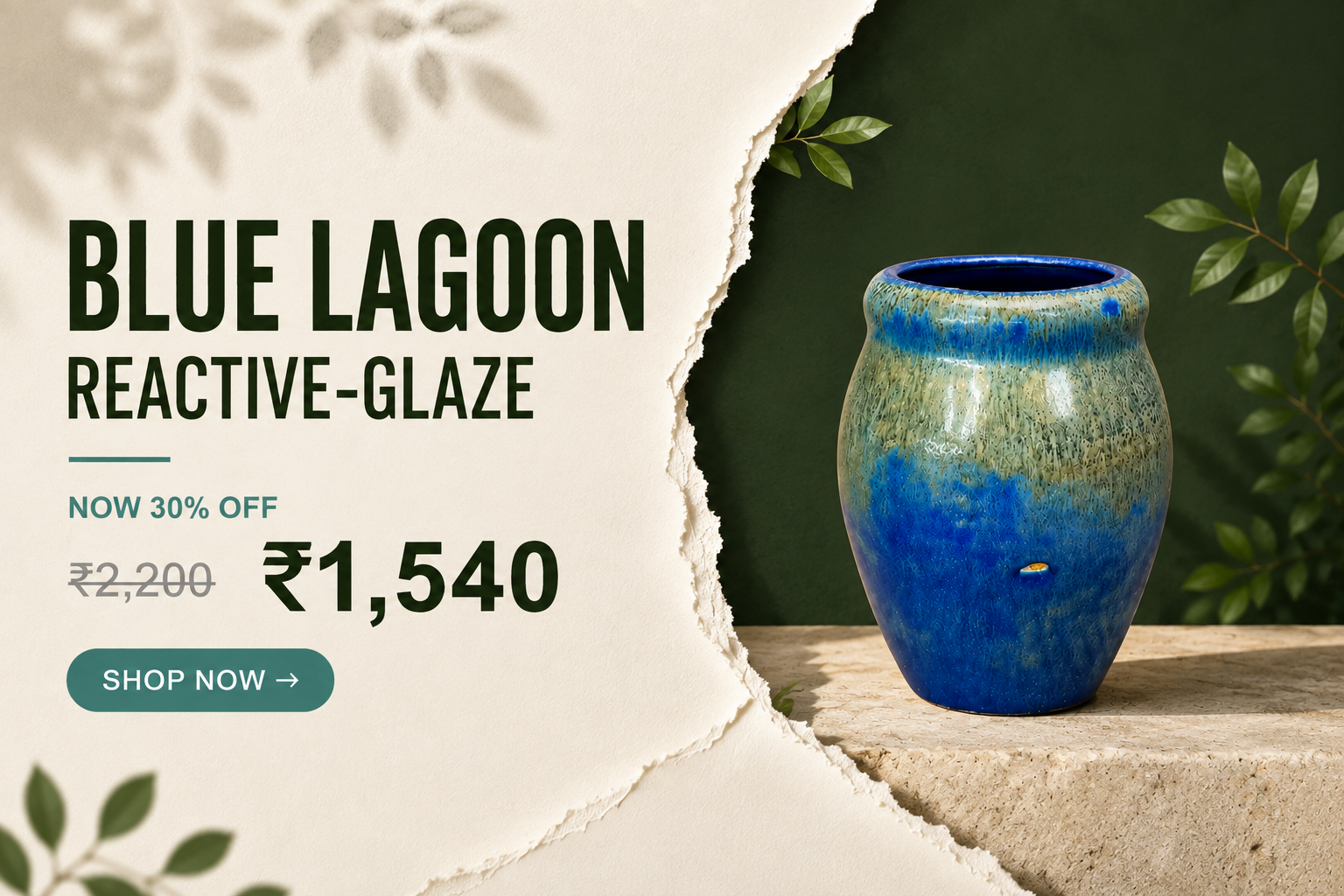 Blue Lagoon reactive-glaze ceramic vase — now 30% off, ₹1,540