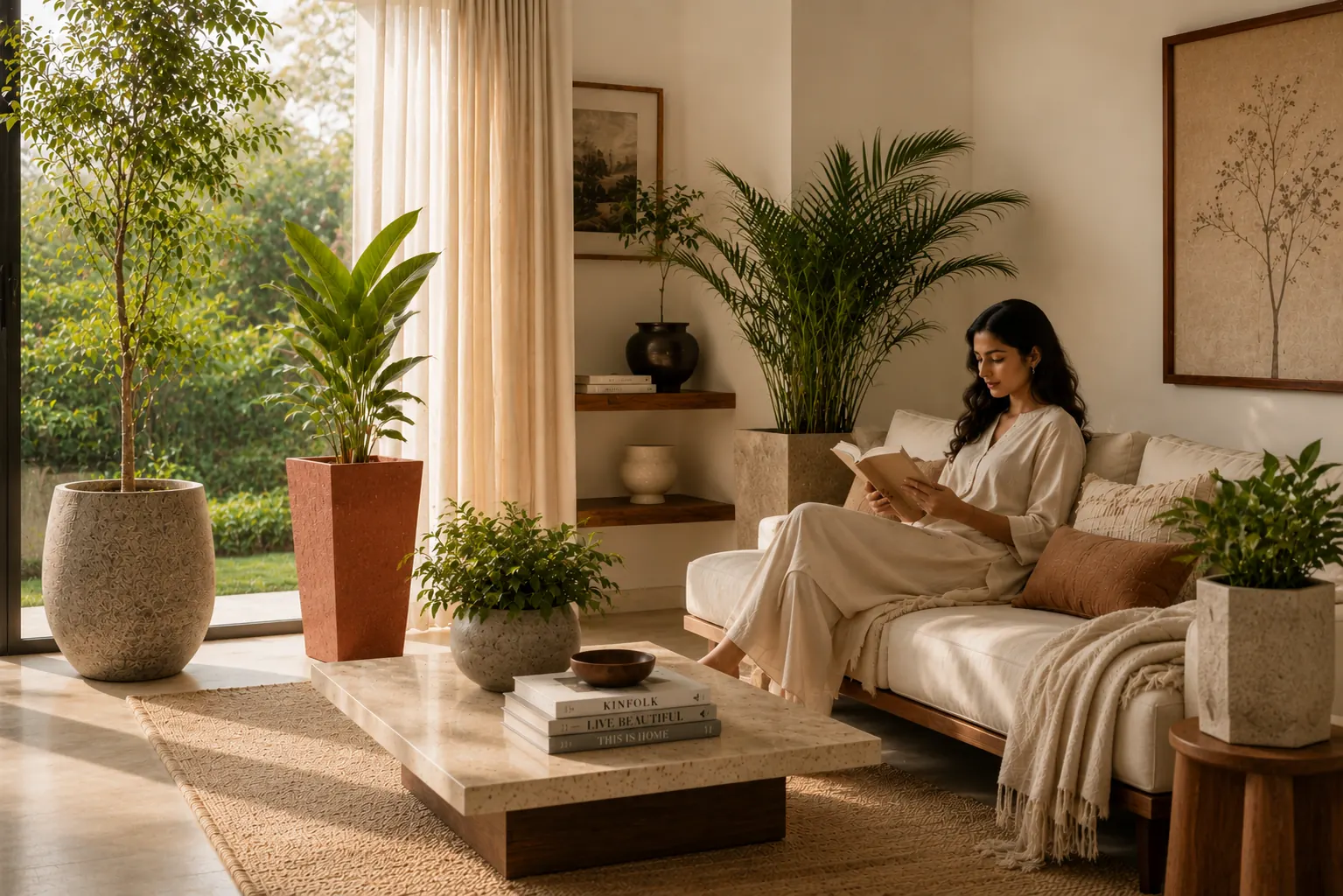 Living Room space — planters and outdoor décor