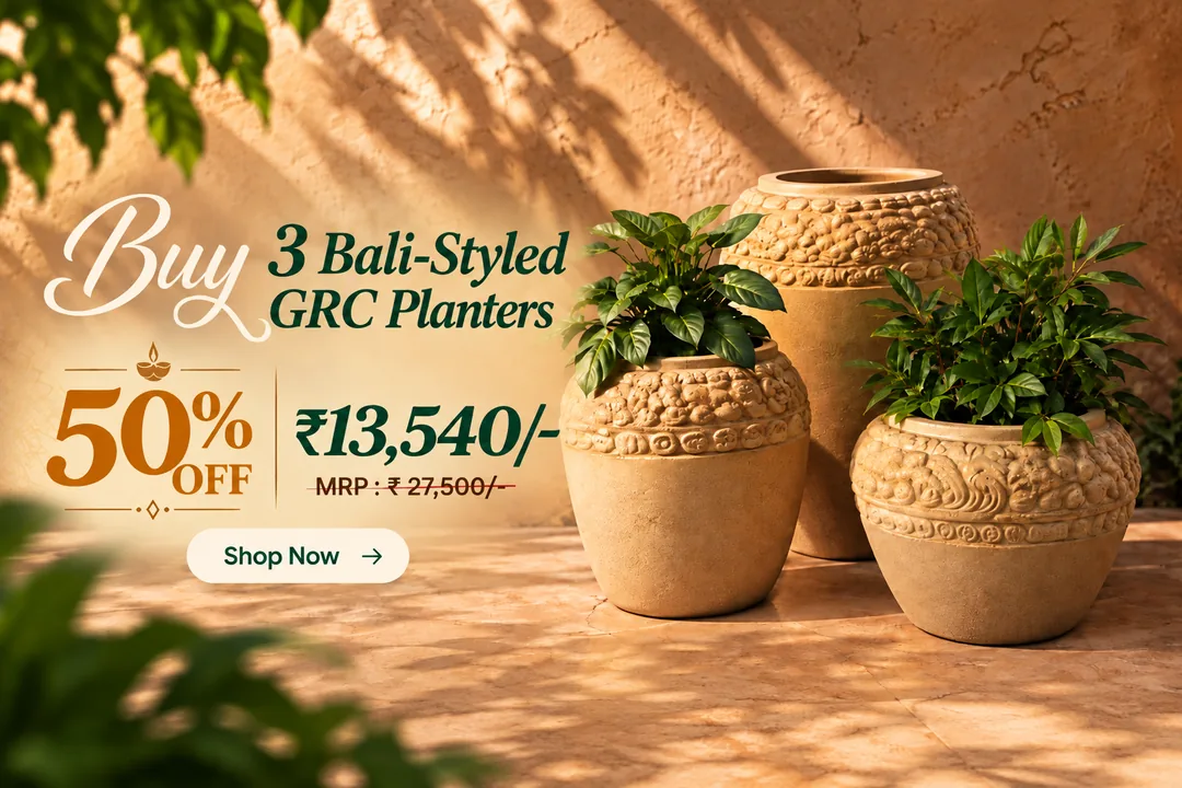 Buy 3 Bali-styled GRC planters at 50% off — ₹13,540 instead of ₹27,500